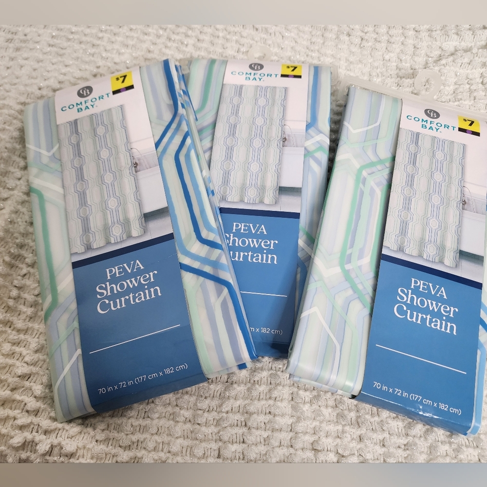 Comfort Bay Set of 3 PEVA Shower Curtains | Geometric Design